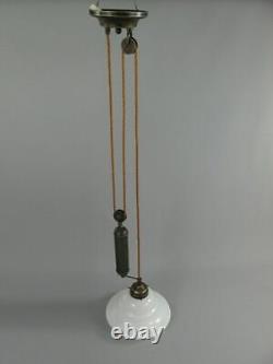 Art Nouveau pendant light, antique hanging lamp, light with pull weight, old brass