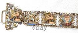 Art deco Egyptian style enamel brass ladie's panel belt. Length 77 cm