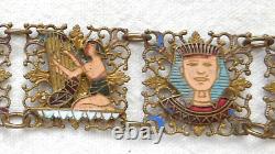 Art deco Egyptian style enamel brass ladie's panel belt. Length 77 cm