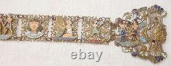 Art deco Egyptian style enamel brass ladie's panel belt. Length 77 cm