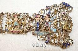 Art deco Egyptian style enamel brass ladie's panel belt. Length 77 cm