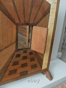 Art deco wood and faux bone inlay firescreen. With small mirror