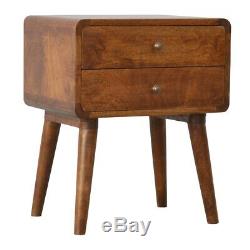 Artisan RangeArt Deco Style Dark Wood Bedside Cabinet Table 2 Drawer Chestnut