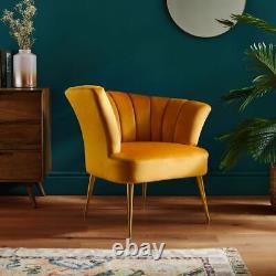 Asymmetrical Accent Chair Soft Velvet Art Deco Ochre Cocktail Yellow Chair ED