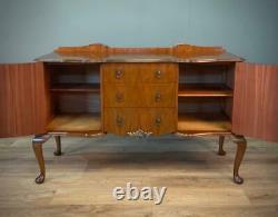 Attractive Large Vintage Queen Anne Walnut Serpentine Sideboard Cabinet