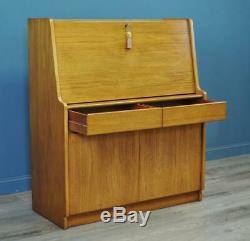 Attractive Large Vintage Retro Teak Writing Bureau Desk With Drawers & Cupboards