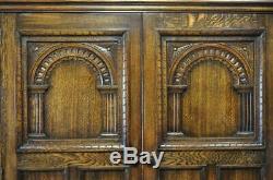 Attractive Large Vintage Tudor Style Carved Panelled Oak Double Door Wardrobe