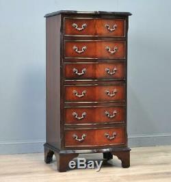 Attractive Tall Narrow Vintage Mahogany Chest Of Six Serpentine Drawers