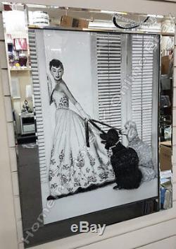 Audrey Hepburn & 2 Poodle dogs picture with crystals, liquid art & mirror frame