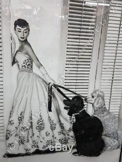 Audrey Hepburn & 2 Poodle dogs picture with crystals, liquid art & mirror frame