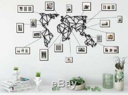 BRAND NEW Geometric Metal World Map Wall Art Decor INCLUDING 15 Photo Frames