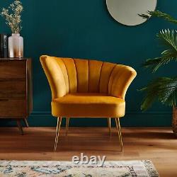 BTFY Asymmetrical Accent Chair Soft Velvet Art Deco Ochre Cocktail Chair