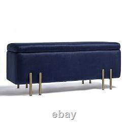 BTFY Storage Ottoman, Blue Velvet Bench Storage Box with Gold Legs