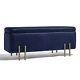 Btfy Storage Ottoman, Blue Velvet Bench Storage Box With Gold Legs