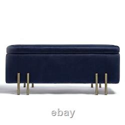 BTFY Storage Ottoman, Blue Velvet Bench Storage Box with Gold Legs