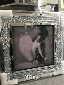 Ballerina Angel glitter art picture in mirrored glass crush crystal frame
