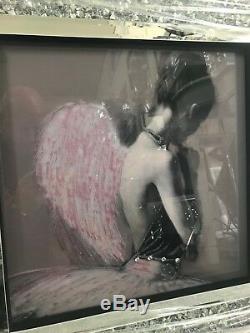 Ballerina Angel glitter art picture in mirrored glass crush crystal frame
