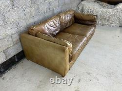 Barker & Stonehouse Art Deco Groucho Style Tan Leather Chesterfield Large Sofa
