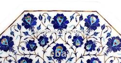 Beautiful Marble Table Top Mosaic Lapis Lazuli Inlaid Floral Kitchen Decor H1379