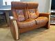 Beautiful Norwegian Art Deco 2-seater Tan Leather Recliner Cinema Seat / Sofa