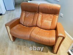 Beautiful Norwegian Art Deco 2-Seater Tan Leather Recliner Cinema Seat / Sofa