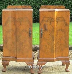 Beautiful Pair of Art Deco Burr Walnut Bedside Cabinets Side Tables Cupboards