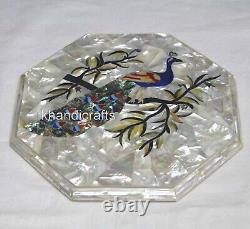 Beautiful Peacock Pattern Inlaid Coffee Table Top Marble Sofa Side Table 12 Inch