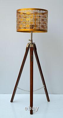 Beautiful floor shade lamp Brown Wooden Tripod Stand Home Decor without shade