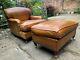 Beautiful Vintage Art Deco Leather Arm Chair With Footstool. Howard & Son Style