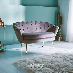 Beautify Grey Petal Loveseat Art Deco Grey Velvet Accent Sofa, Gold Detail