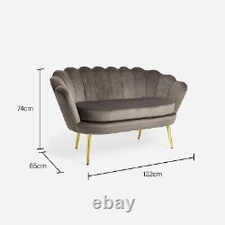 Beautify Grey Petal Loveseat Art Deco Grey Velvet Accent Sofa, Gold Detail
