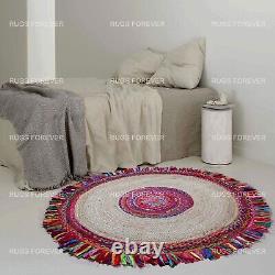 Bedroom Area Rugs Geometric Beige Kilim Handmade Jute Round Rug Outdoor Yoga Mat