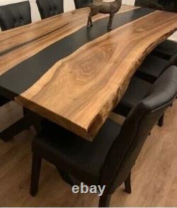 Black Epoxy Center Table Top with Elegant Look Handmade Rectangle Patio Table