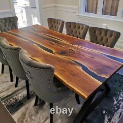 Black Epoxy Table Top With Wooden Handmade Farmhouse Furniture