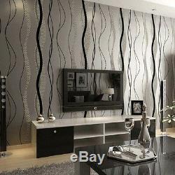 Black & Gray Natural Textured 3D Non-woven Wallpaper Roll Living room Home Decor