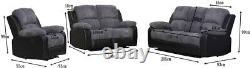 Black/Grey Rio Recliner 3 2 Seater Sofa Jumbo Cord-Free Delivery all over UK