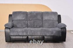 Black/Grey Rio Recliner 3 2 Seater Sofa Jumbo Cord-Free Delivery all over UK