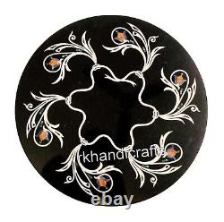 Black Marble Bed Side Table for Room Pietra Dura Art Coffee Table Top 13 Inches