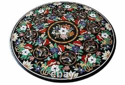 Black Marble Coffee Mosaic Pietra Dura Inlay Floral Farmhouse Decors
