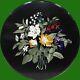 Black Marble Coffee Table Top Beautiful Floral Pattern Inlaid Side Table 15 Inch