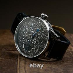 Black Rolex Damascus watch Silver dial Hand engraving, engraving case, vintage