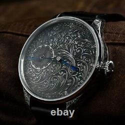 Black Rolex Damascus watch Silver dial Hand engraving, engraving case, vintage
