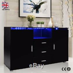 Black Sideboard Cabinet Chest Drawers High Gloss 16 Colors RGB light belt Remote