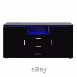 Black Sideboard Cabinet Chest Drawers High Gloss 16 Colors RGB light belt Remote