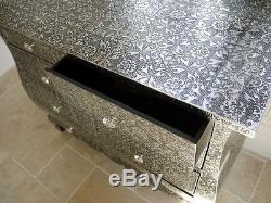 Black and silver embossed chest of 6 drawers 85 cm wide