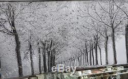 Black & white picture of the woods with crystals, liquid art & mirror frame