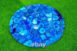 Blue Agate Round End Coffee Table Tops Real Gemstone Handmade Furniture Decors