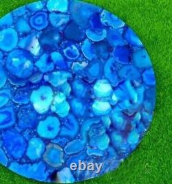 Blue Agate Round End Coffee Table Tops Real Gemstone Handmade Furniture Decors