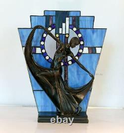 Blue Art Deco Stained Glass Lamp, Table Lamp, Stained Glass