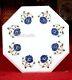 Blue Floral Design Inlay Work Coffee Table Top White Marble Corner Table 12 Inch